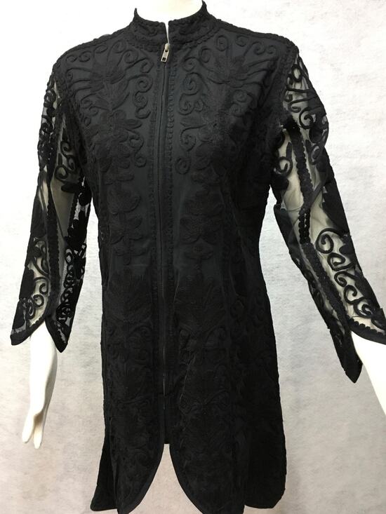 Vintage Collection Jackets & Blazers - Vintage Collection Black Lace Long Lined Body Zip Up Front Coat Size Large